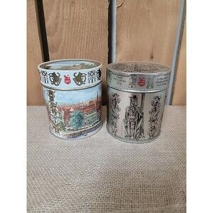 Set of 2 German cookie gingerbread tins - with trains, village scenes